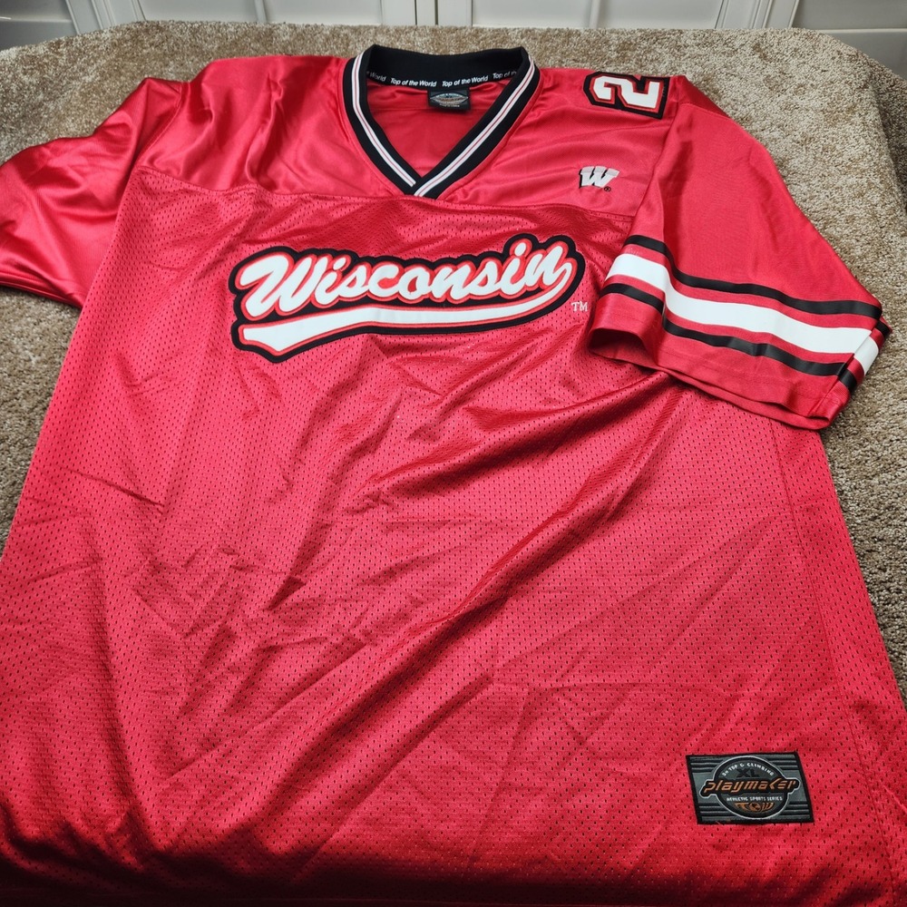 Mens Wisconsin Badgers Top of the World Football Jersey‎ Red XL #2 Vintage Mesh